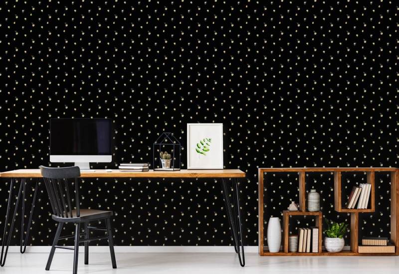 Miniature Roses Gold Floral Wallpaper