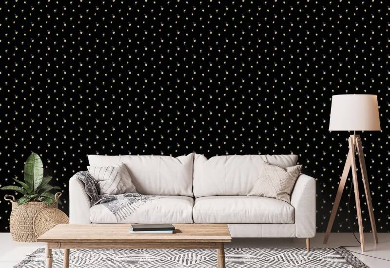 Miniature Roses Gold Floral Wallpaper