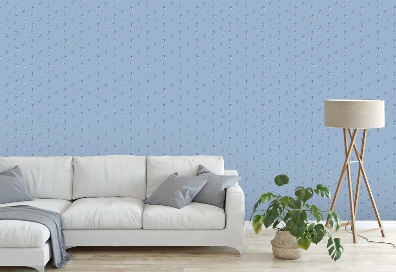 Miniature Roses Powered Blue Floral Wallpaper