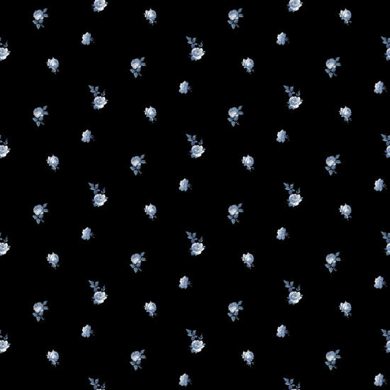 Miniature Roses Porcelain Blue Floral Wallpaper