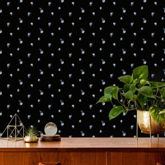 Miniatyrrosor Porslinblå blommig tapet