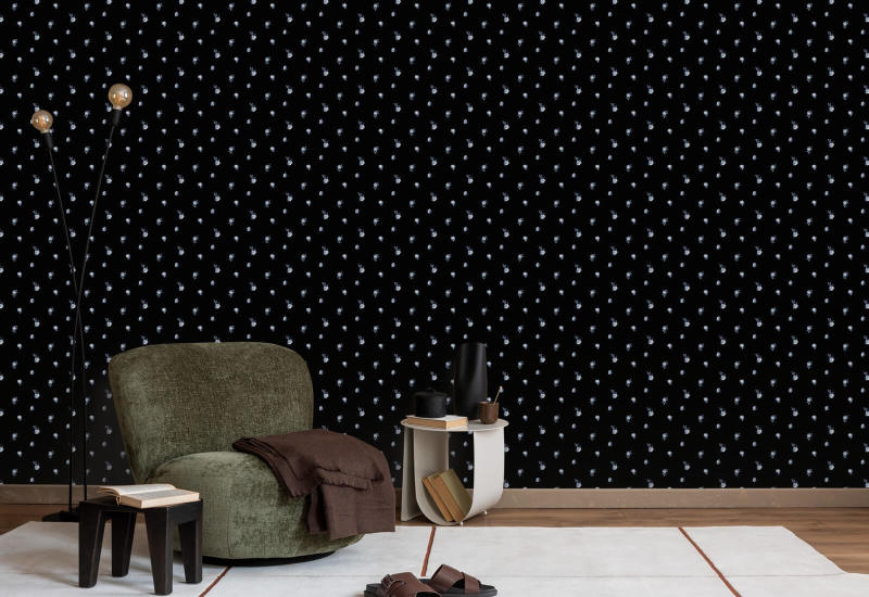 Miniature Roses Porcelain Blue Floral Wallpaper