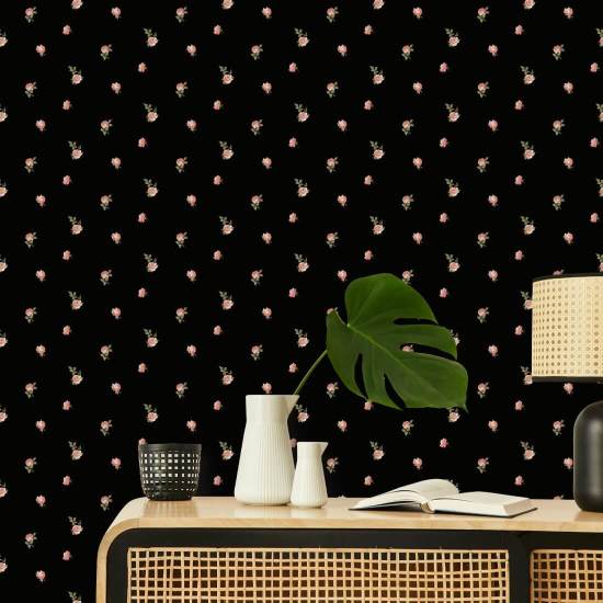 Miniature Roses Rouge Floral Wallpaper