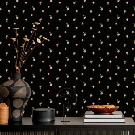 Miniature Roses Rouge Floral Wallpaper