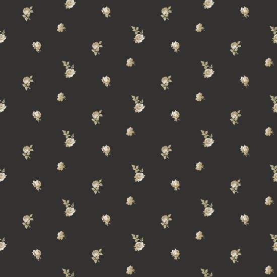 Miniature Roses Soot Black Floral Wallpaper