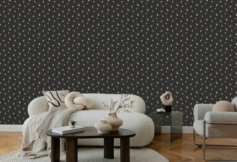 Miniature Roses Soot Black Floral Wallpaper