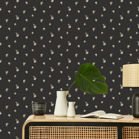 Miniatyrrosor Sot svart blommig tapet