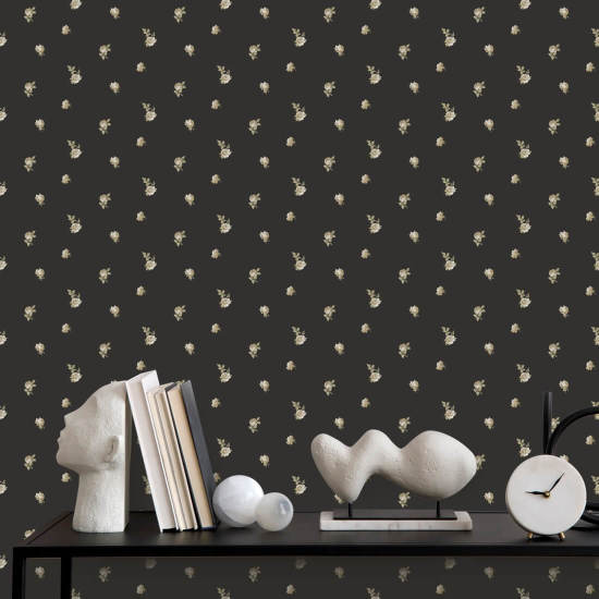 Miniature Roses Soot Black Floral Wallpaper