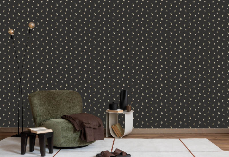 Miniature Roses Soot Black Floral Wallpaper