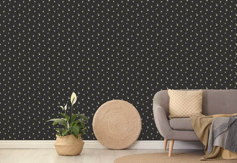 Miniature Roses Soot Black Floral Wallpaper