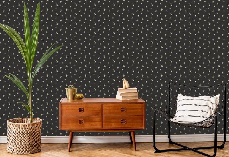 Miniature Roses Soot Black Floral Wallpaper