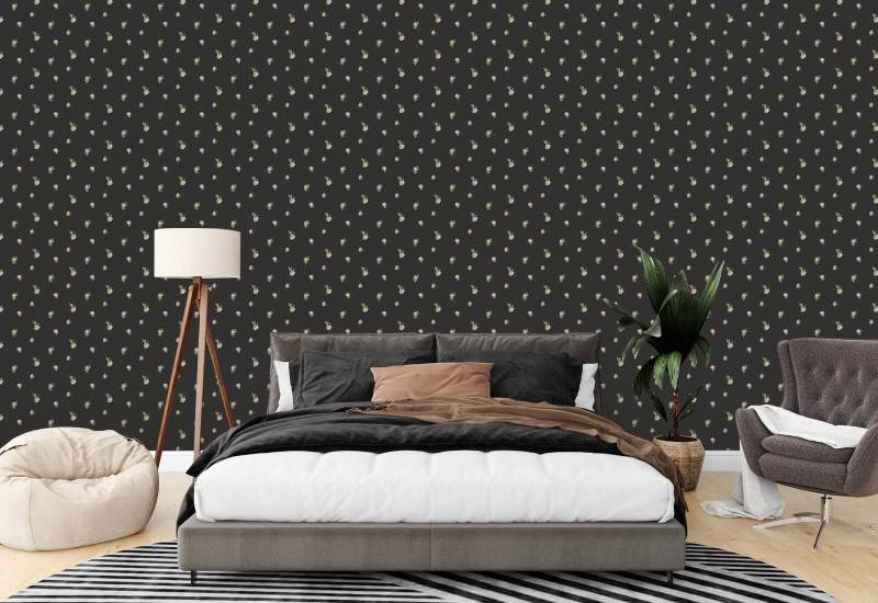 Miniature Roses Soot Black Floral Wallpaper