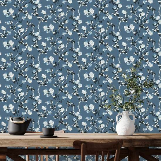 Spine rosa Carta da parati floreale Blue Salt