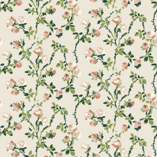 Rose Thorns Ivory Garden Floral Wallpaper
