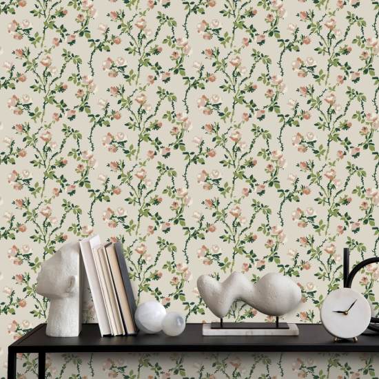 Spine rosa Carta da parati floreale Ivory Garden
