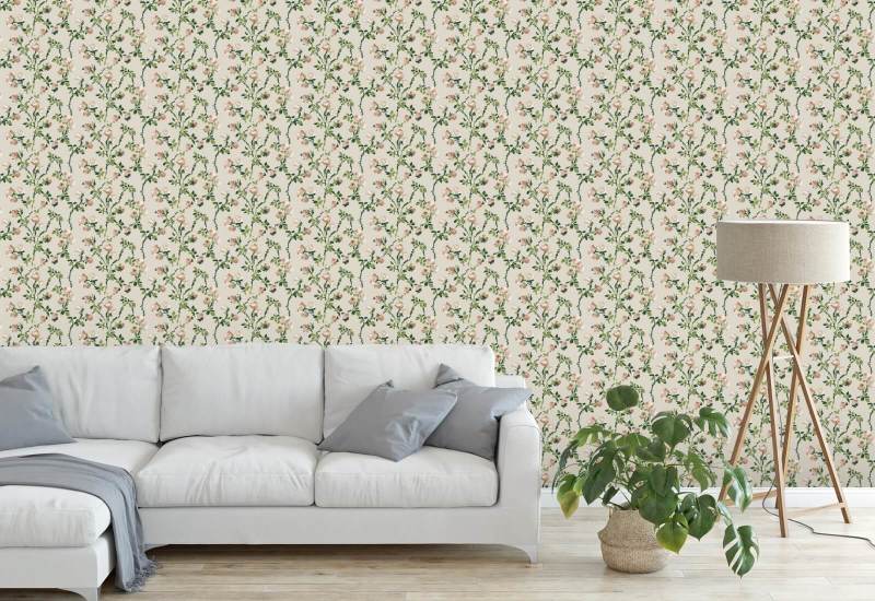Spine rosa Carta da parati floreale Ivory Garden