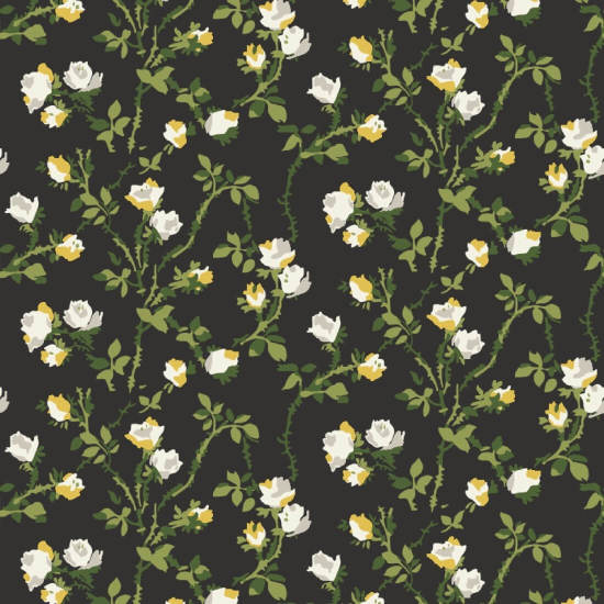 Espinhos de rosa Papel de parede floral preto de fuligem