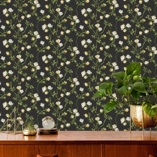 Rosetorne Sot Black Floral Baggrund