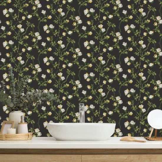 Rosetorne Sot Black Floral Baggrund