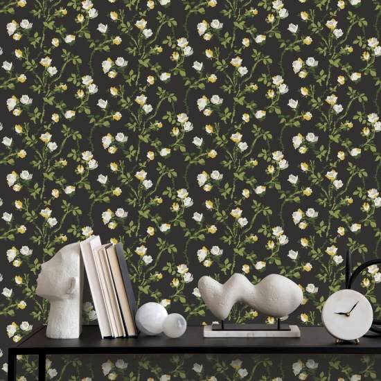 Spine rosa Carta da parati floreale nera fuligginosa