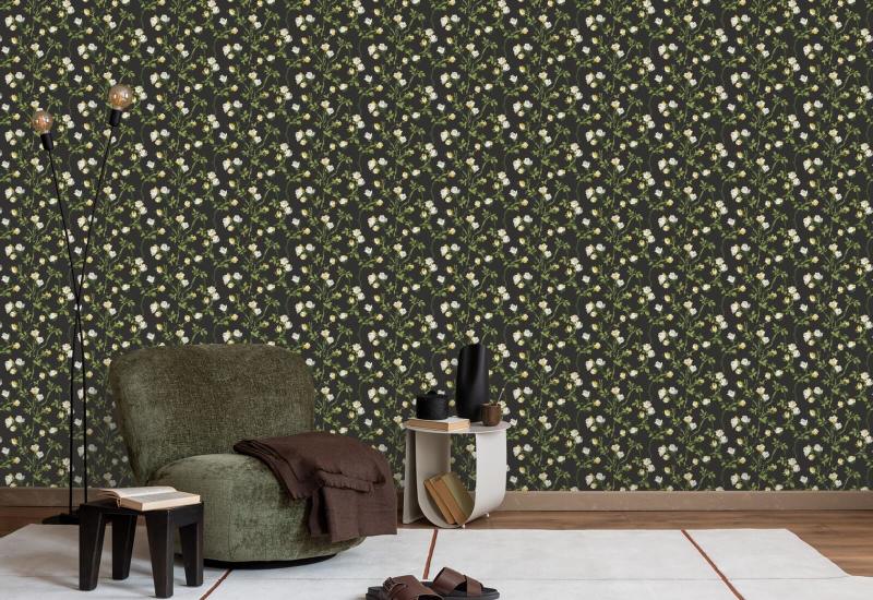 Rose Thorns Soot Black Floral Wallpaper