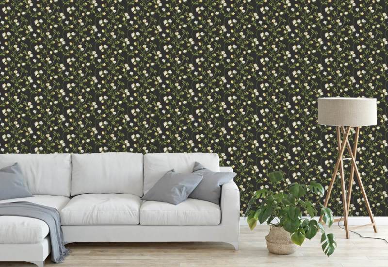 Rose Thorns Soot Black Floral Wallpaper