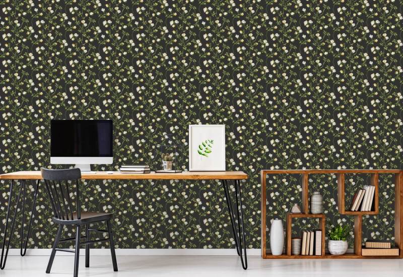 Rose Thorns Soot Black Floral Wallpaper