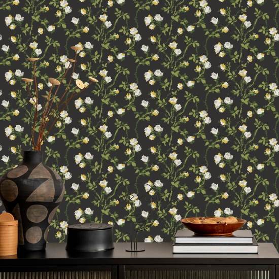 Rosetorner Soot Black Floral Bakgrunn