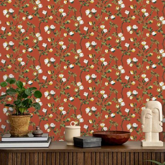 Espinhos de rosa Papel de parede floral vermelhão