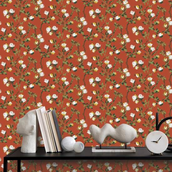 Épines de rose Papier peint Vermilliom Floral