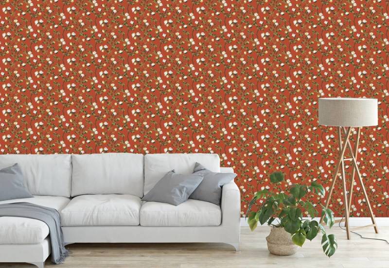 Rosendornen Zinnoberrote Blumentapete
