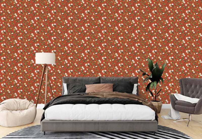 Espinhos de rosa Papel de parede floral vermelhão