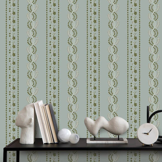 Botanic Stripe Papel pintado floral azul ceniza