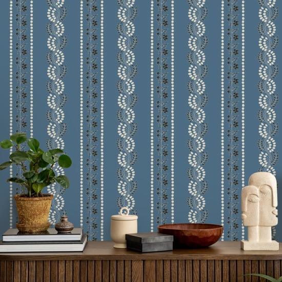 Botanisk stripe Blå Salt Floral Bakgrunn