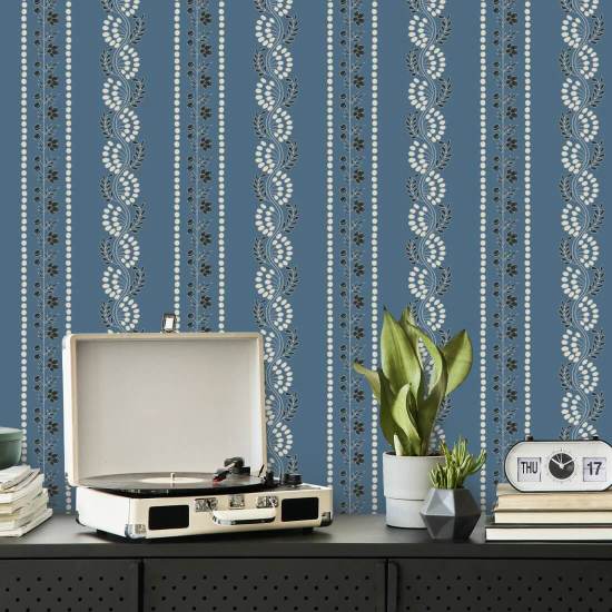Botanisk stripe Blå Salt Floral Bakgrunn