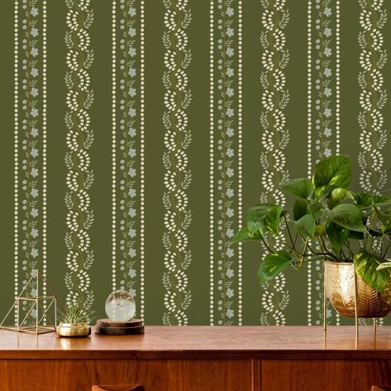 Botanisk stripe Olive Floral Bakgrunn