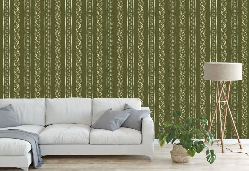Botanic Stripe Olive Floral Wallpaper