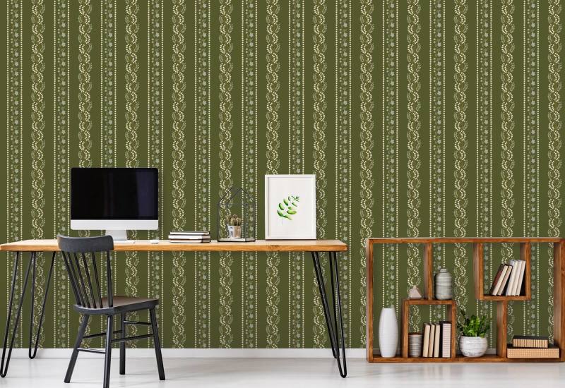 Botanic Stripe Papel pintado floral oliva