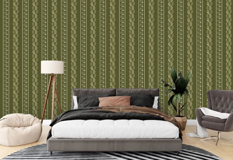 Listra botânica Papel de parede floral oliva