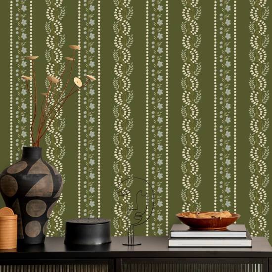 Botanisk stripe Olive Floral Bakgrunn