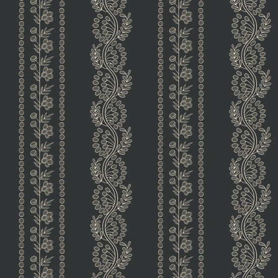 Botanic Stripe Soot Black Floral Wallpaper