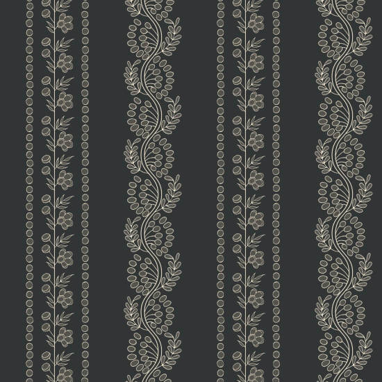 Striscia botanica Carta da parati floreale nera fuligginosa