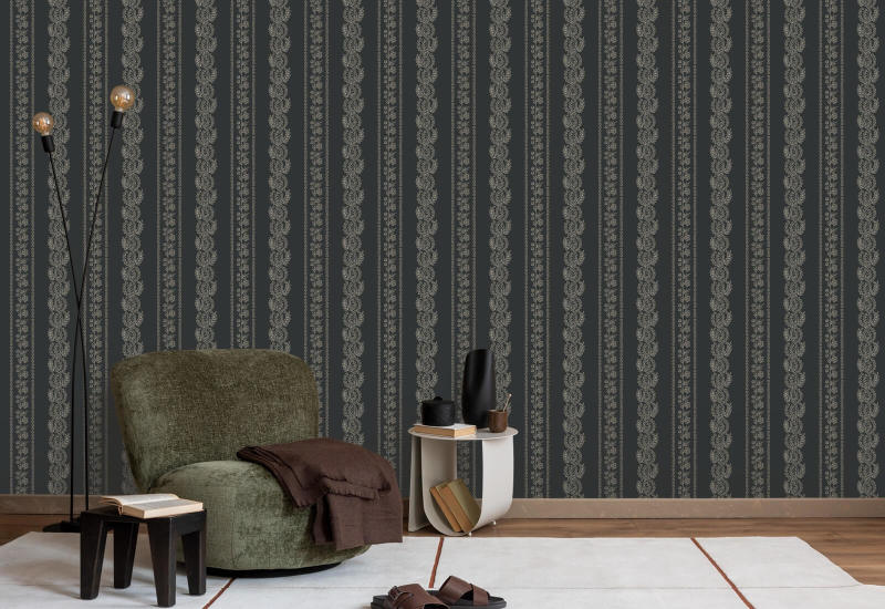 Botanisk stripe Soot Black Floral Bakgrunn