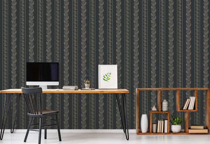 Botanisk stribe Sot Black Floral Baggrund