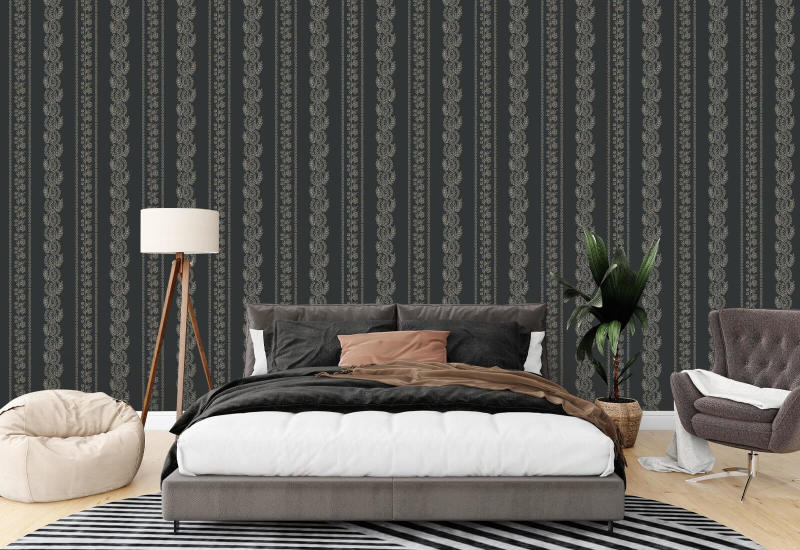 Botanisk stripe Soot Black Floral Bakgrunn