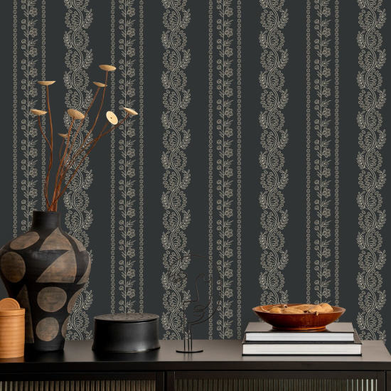 Botanisk stribe Sot Black Floral Baggrund