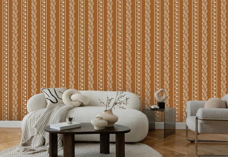 Listra botânica Papel de parede floral de terracota