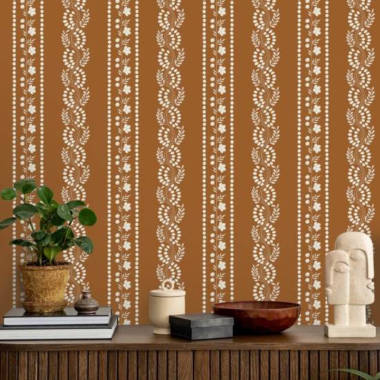 Botanische streep Terracotta bloemenbehang