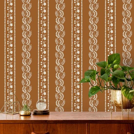 Botanische streep Terracotta bloemenbehang