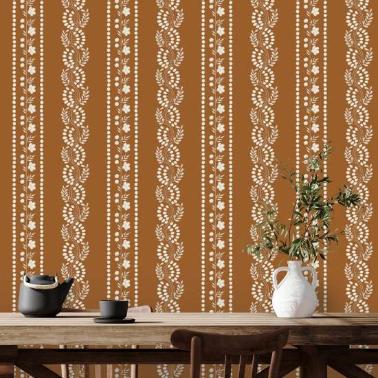 Botanic Stripe Terracotta Floral Wallpaper